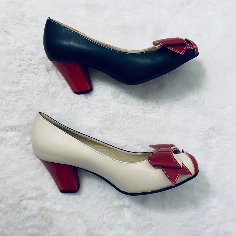 Lola Ramona Red and Creme Color Block Heels